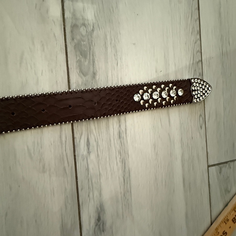 Leather Copper Bronze Fleur De Lis Western RHINESTONE Belt M SM - Picture 5 of 11